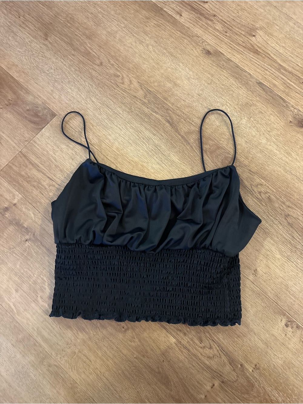 Derek Heart Black Smocked Camisole with Spaghetti Straps